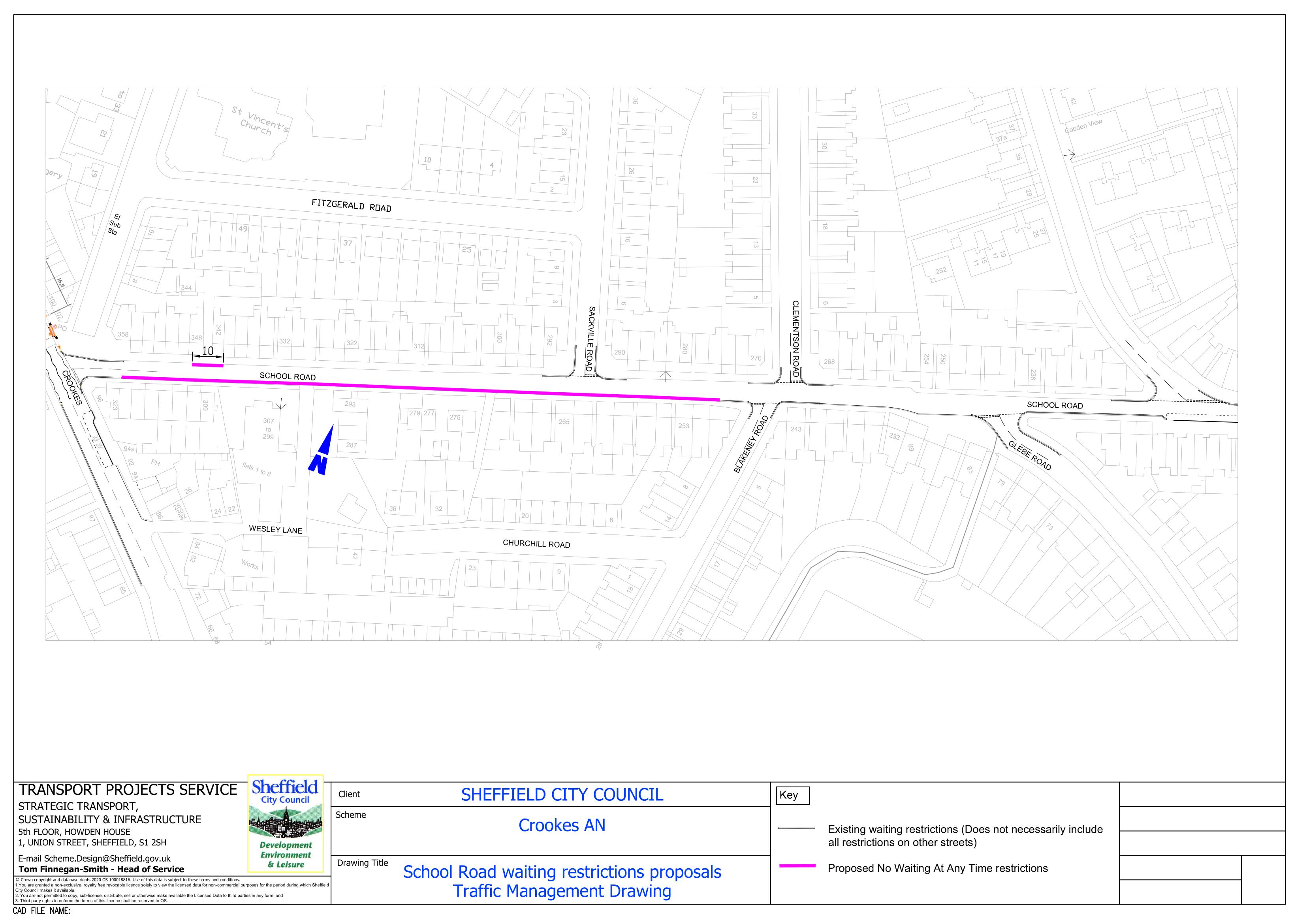 Diagram of proposed double yellow lines on School Road