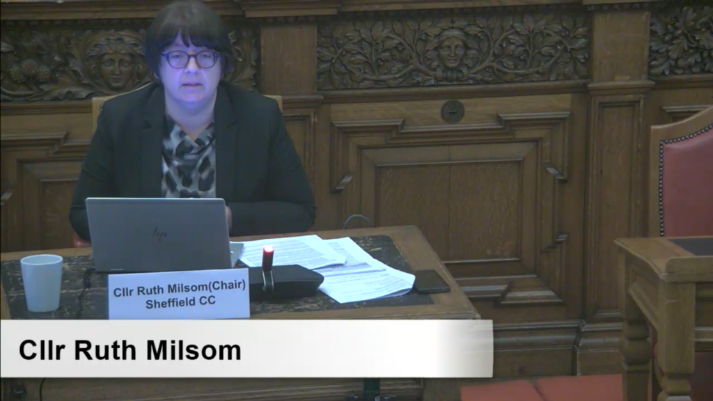 An image of Councillor Ruth Milsom chairing the South Yorkshire Joint Health Overview and Scrutiny Committee